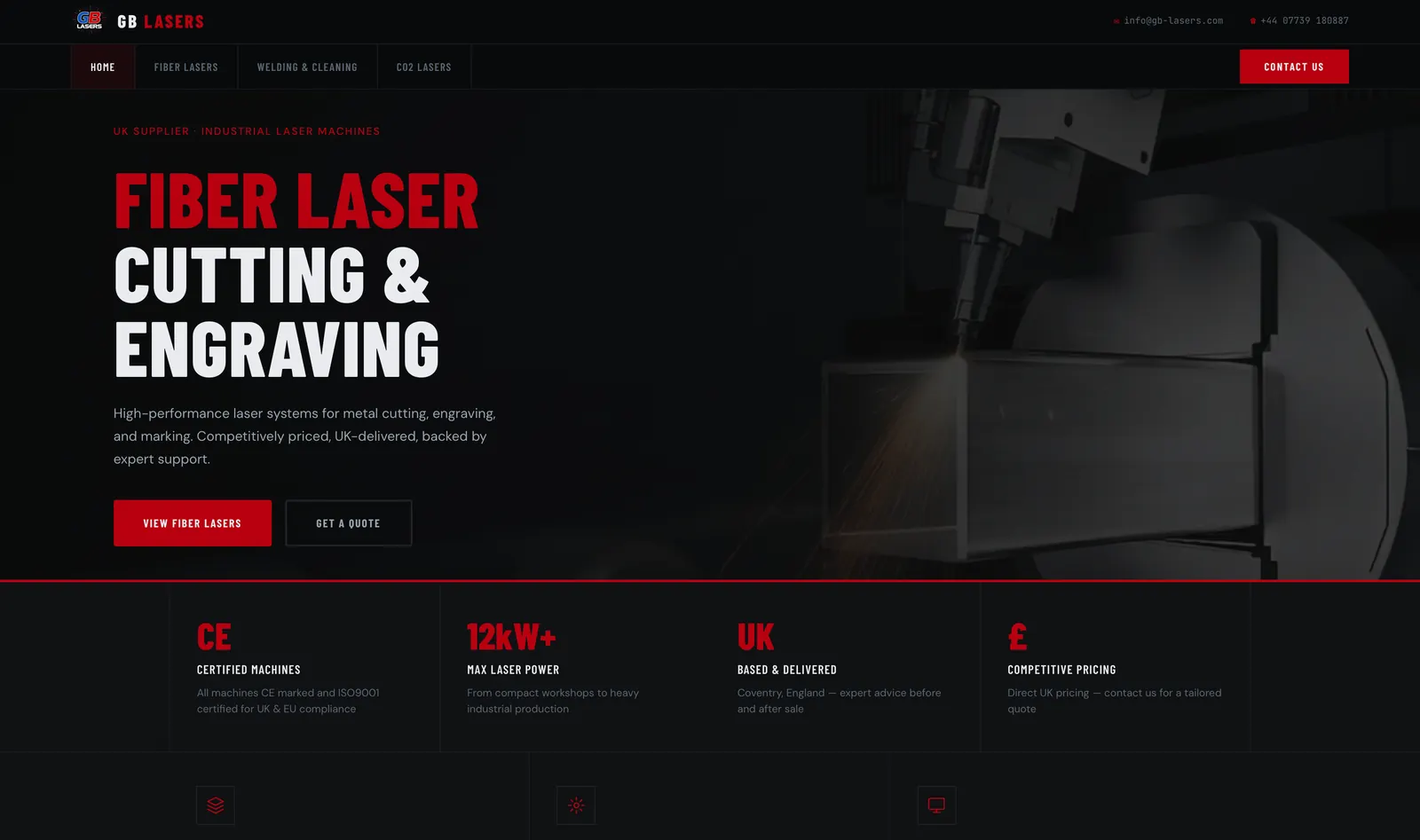 GB Lasers website, screenshot 1