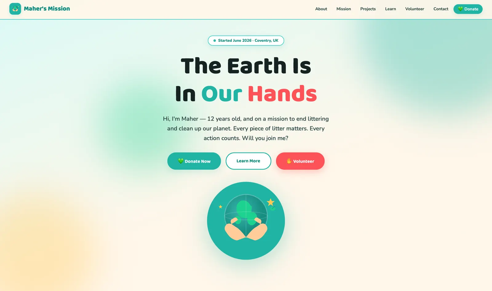 Maher's Mission website, screenshot 1