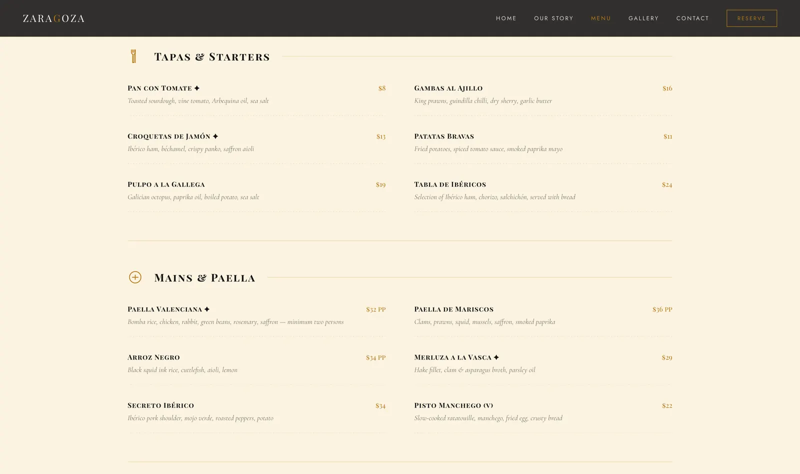 Zaragoza Food website, screenshot 3